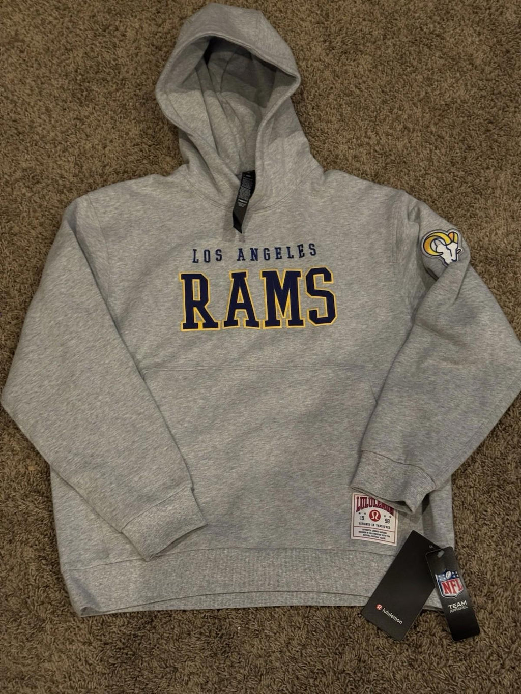 NWT RARE Lululemon Gray LA Rams Steady State Pullover Hoodie Mens MED