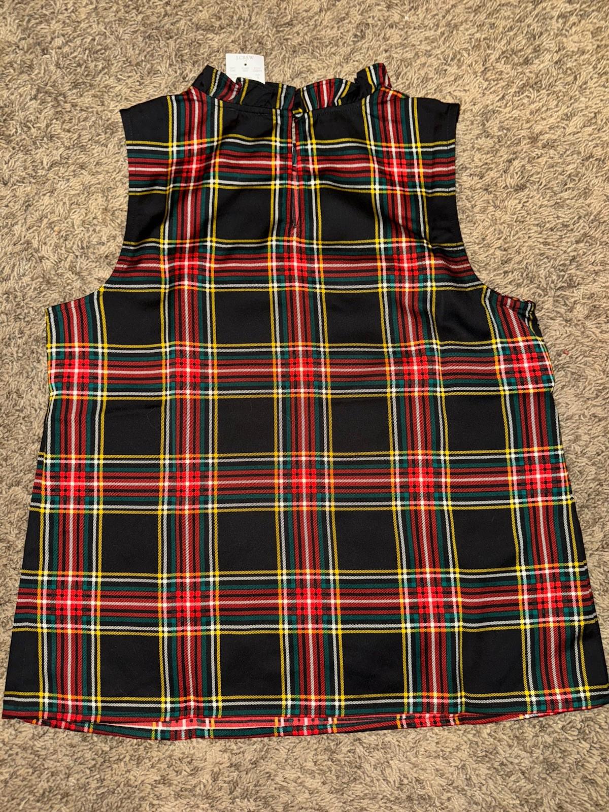 NEW! J.Crew Factory Sleeveless Ruffleneck Top in Stewart Tartan SMALL NWT