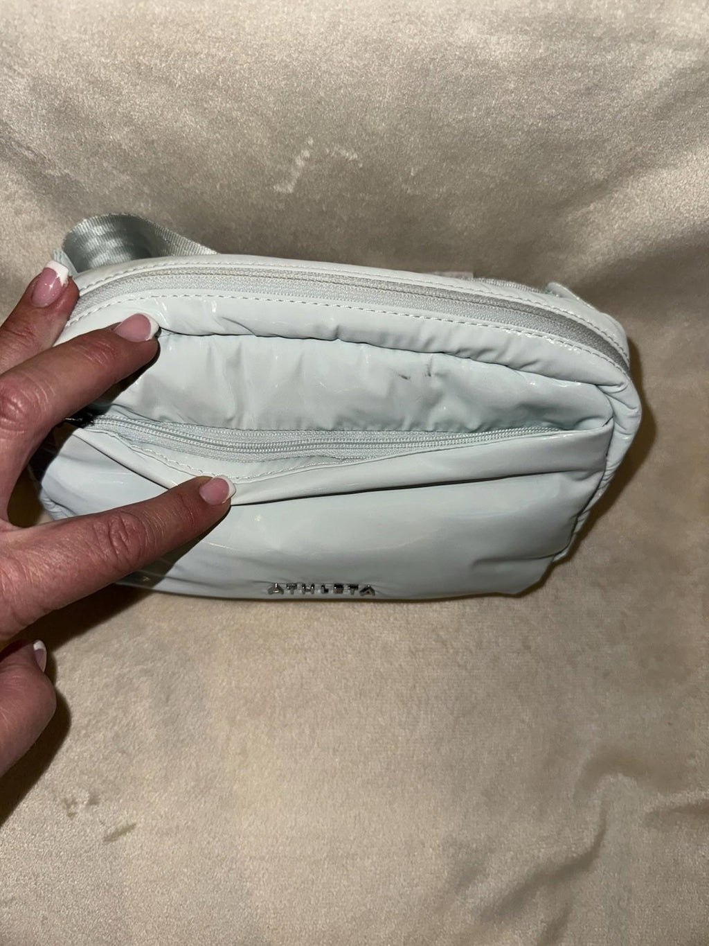 ATHLETA All About Shine Puff Large Belt Bag Simone Biles Navy NEW $65