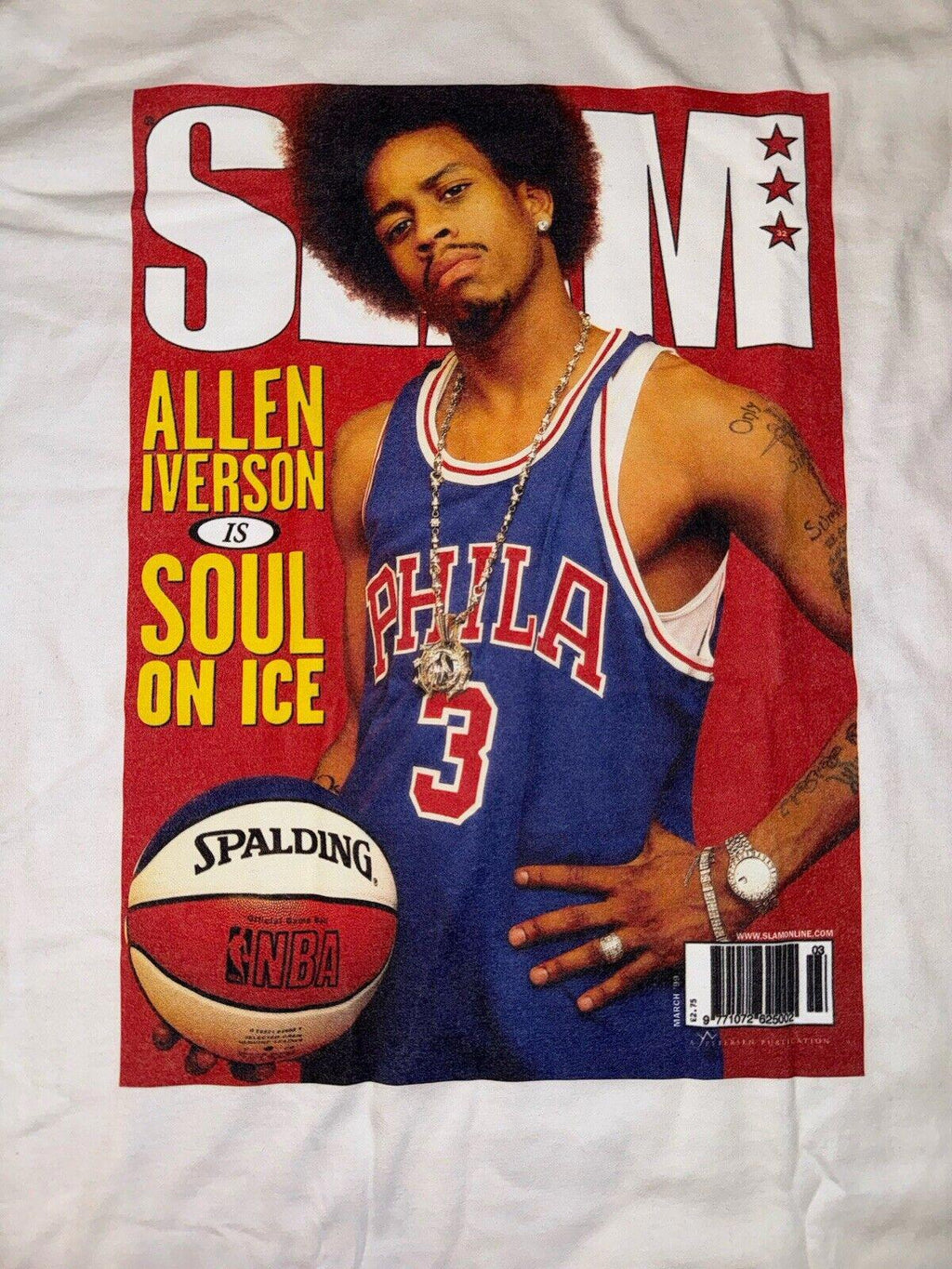 MITCHELL & NESS Allen Iverson 1999 Slam Magazine Cover White Large Tee 76ers NEW