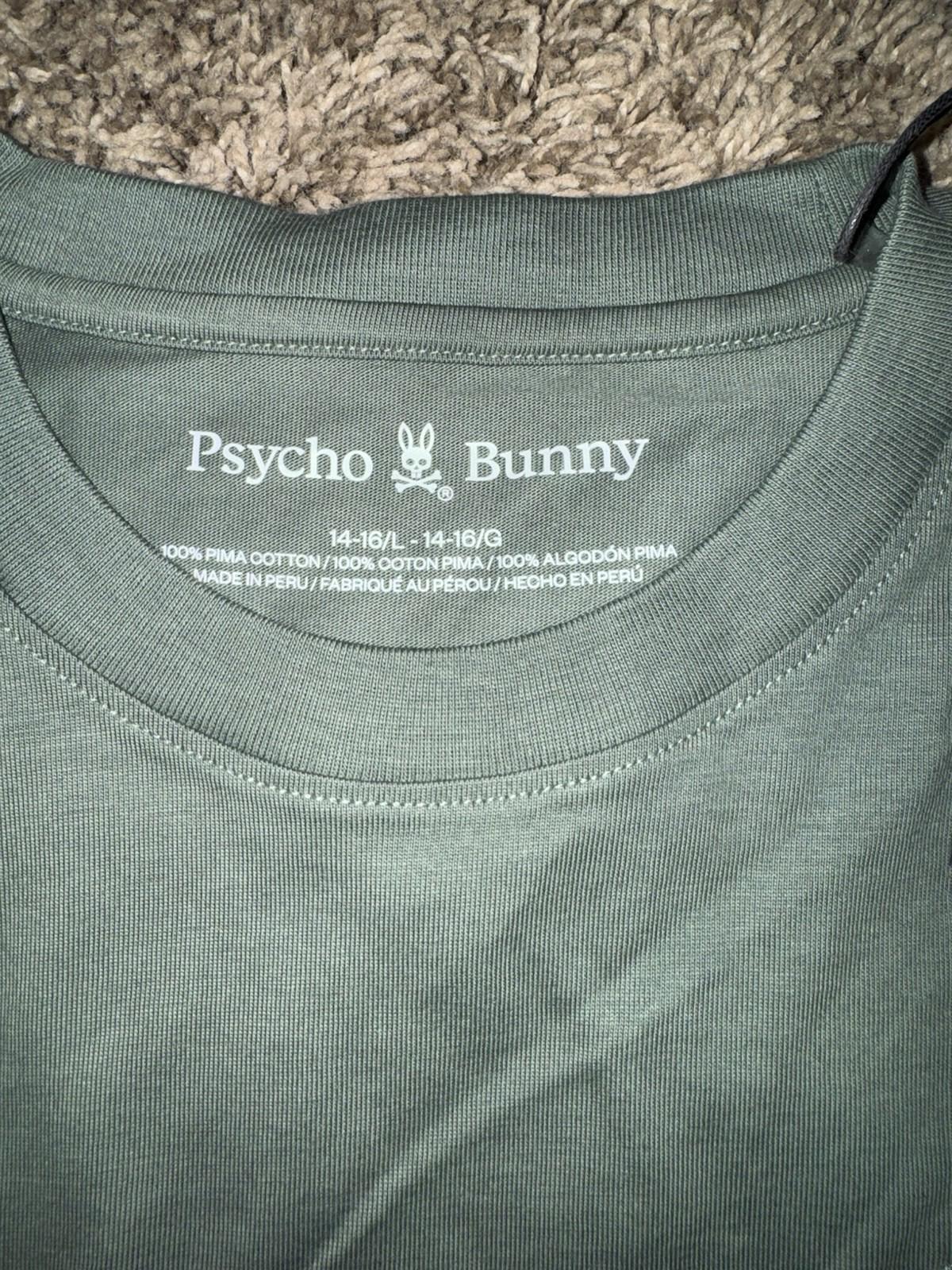 NEW Psycho Bunny L/S Tee Youth Sz L 14/16 Kids Alberton Embroidered Green NWT