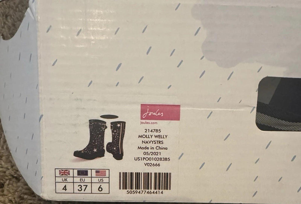 Joules Molly Welly womens navy rubber Stars rain boots US 6 EUR 37 NEW!