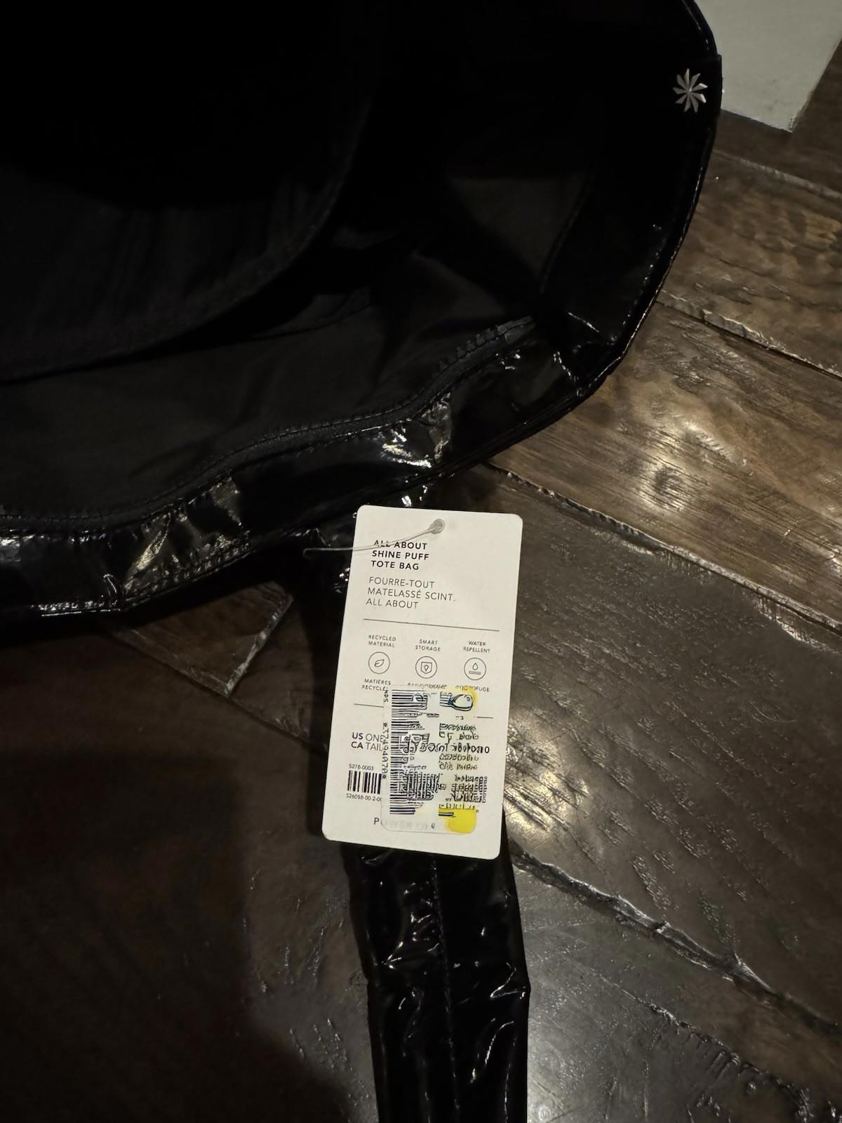 NEW! Athleta All About Shine Black Puff Tote Bag NWT