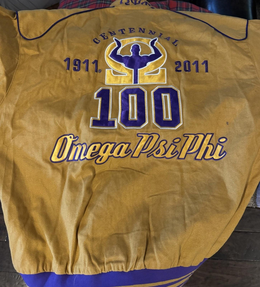 Big Boy Omega Psi Phi Frat Divine 9 S4 Reversible Bomber Jacket Gold- 2XL