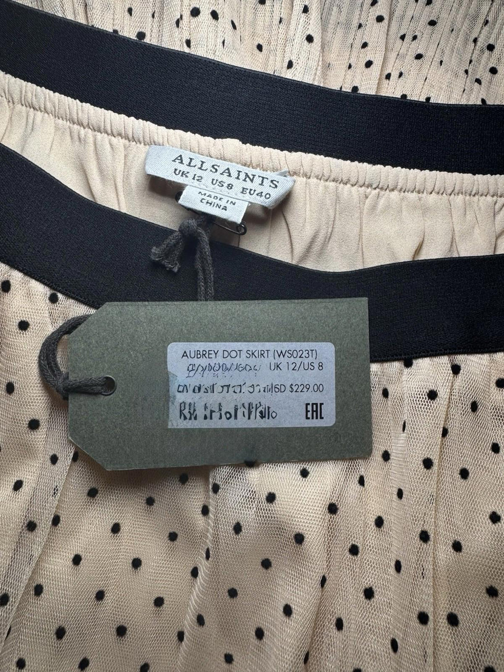 NEW AllSaints Aubrey Dot Skirt Size 8 NWT MSRP $229