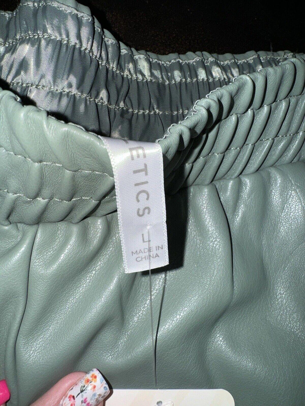 Fabletics Women's Vegan Leather High waisted Shorts Smoke green L NWT Stretch