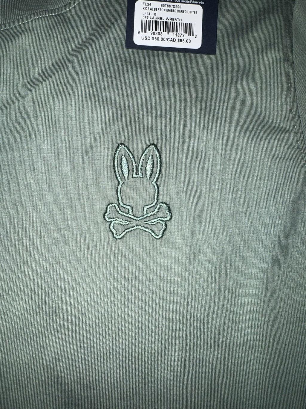 NEW Psycho Bunny L/S Tee Youth Sz L 14/16 Kids Alberton Embroidered Green NWT