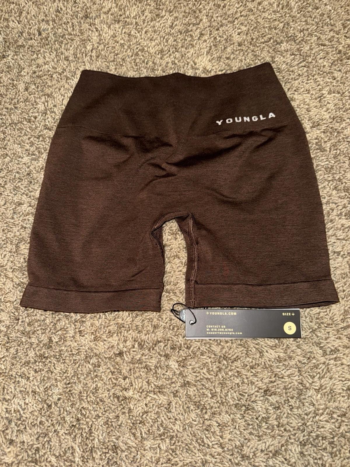 YOUNGLA Seamless Core Shorts Biker Shorts Booty Scrunch Size SM Brown NWT
