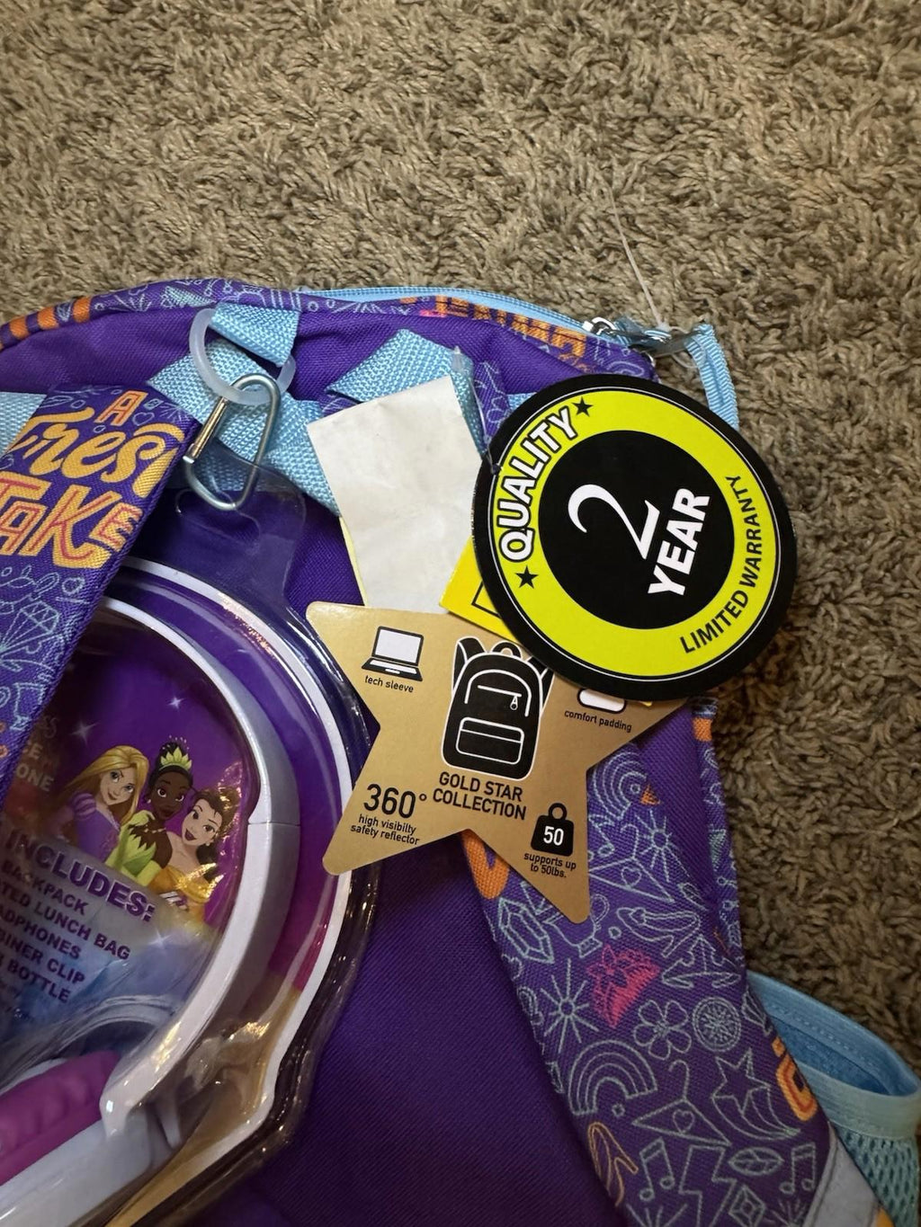NEW! Disney Princess Kids 16" Backpack & Lunchbox Set With Headphones