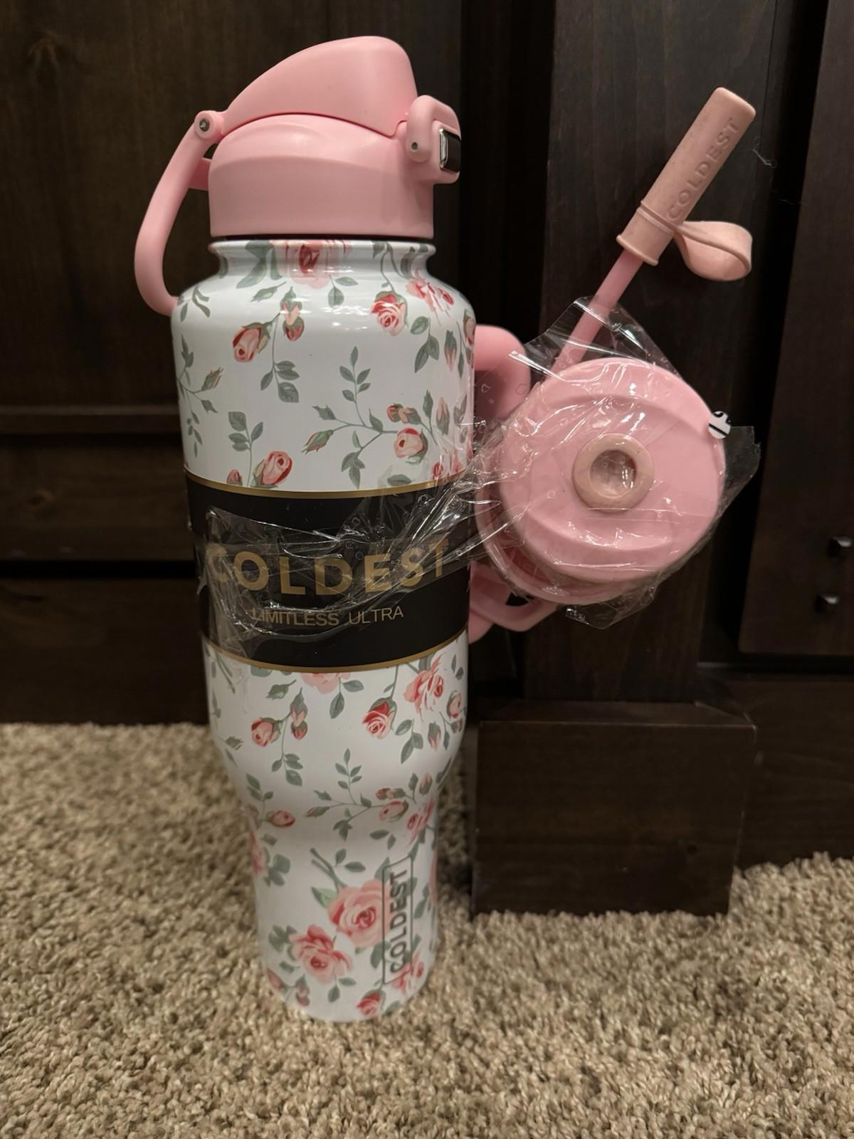 NEW Rare Coldest 46oz Limitless Pink Petals - RARE, 3 Lids  Leak proof, NWOB