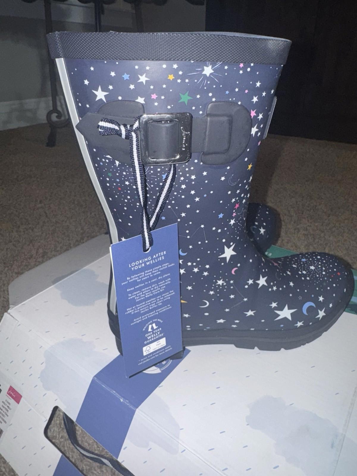 Joules Molly Welly womens navy rubber Stars rain boots US 6 EUR 37 NEW!