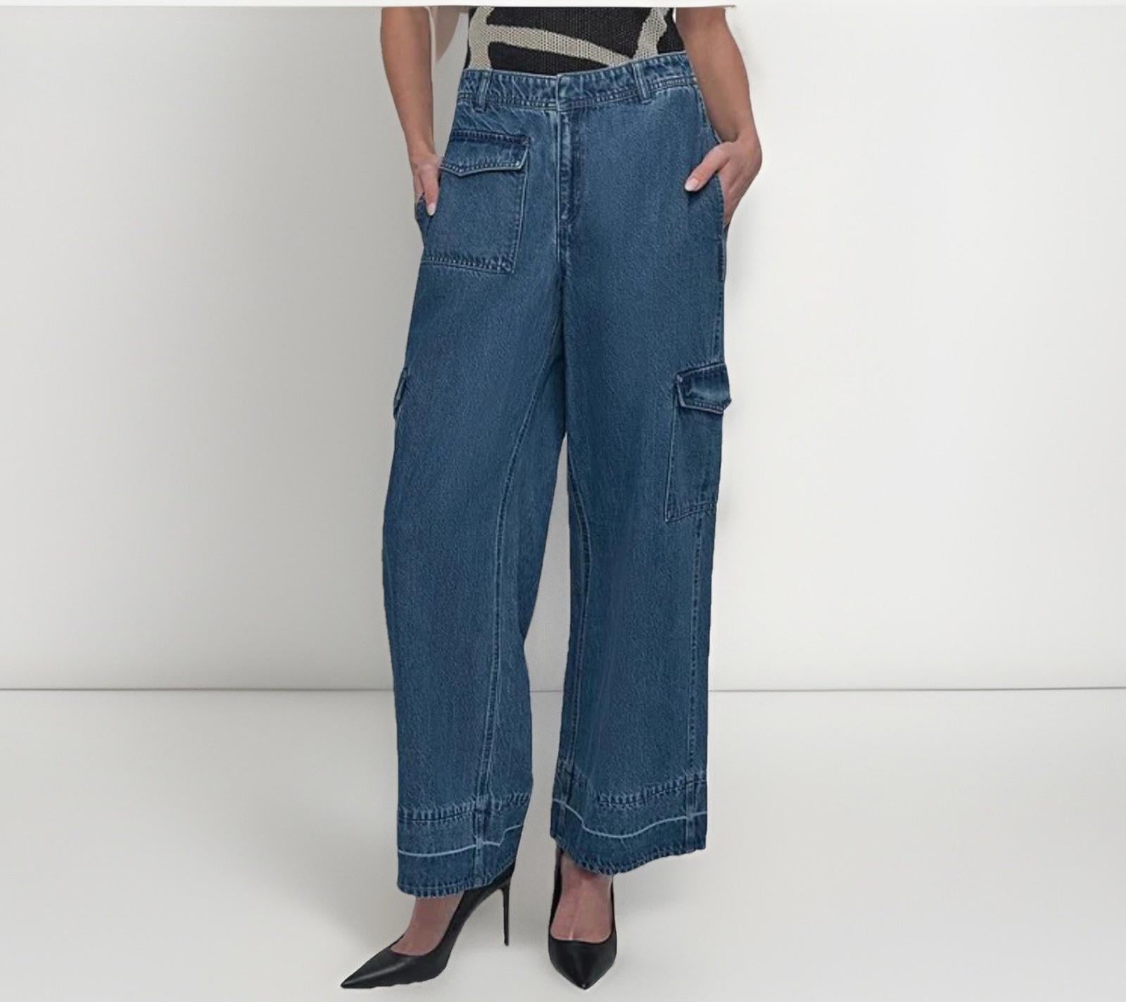 DKNY by Donna Karan Released Hem Wide Leg Cargo Jeans Sz 31 NWOT