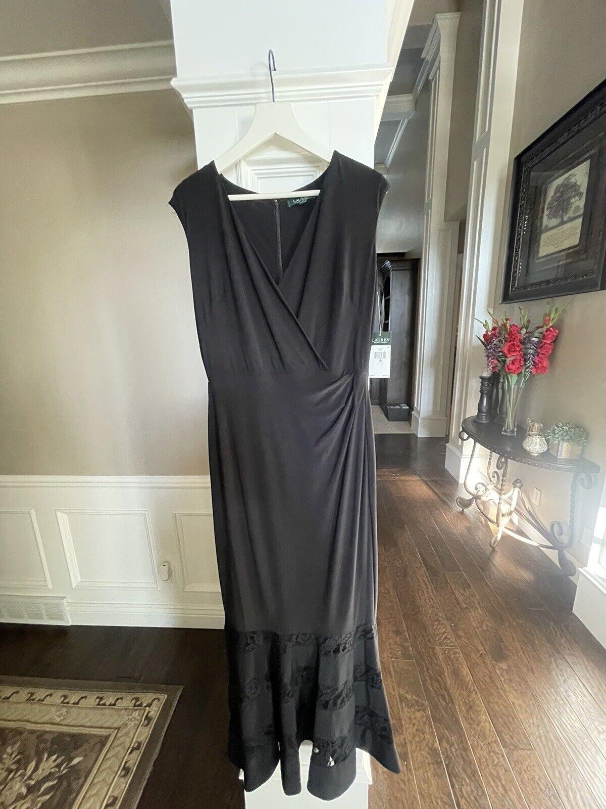 RALPH LAUREN Women Black Cap Sleeve Maxi Mermaid Dress sz 10