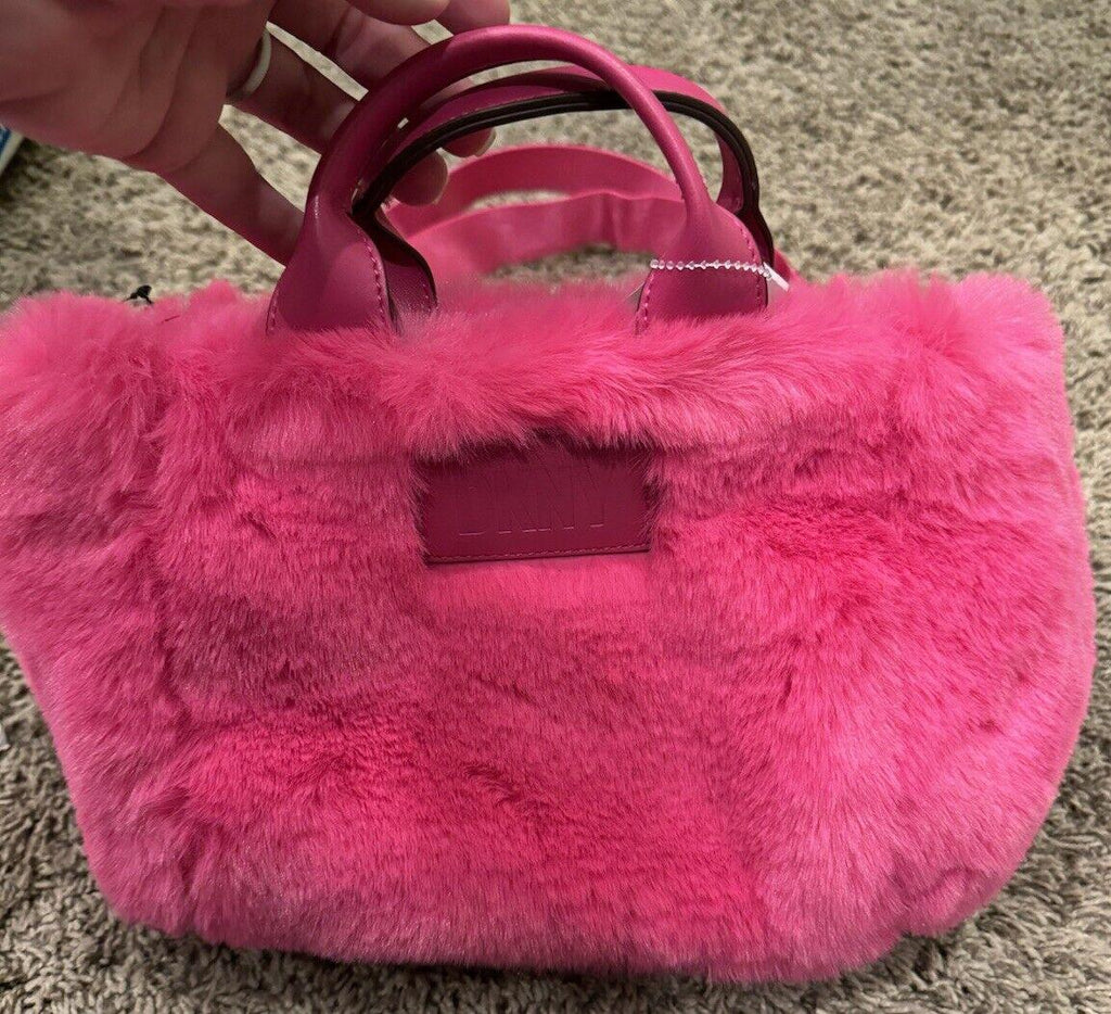 Pink DKNY Purse Handbag Satchel Fluffy Fur MSRP $148