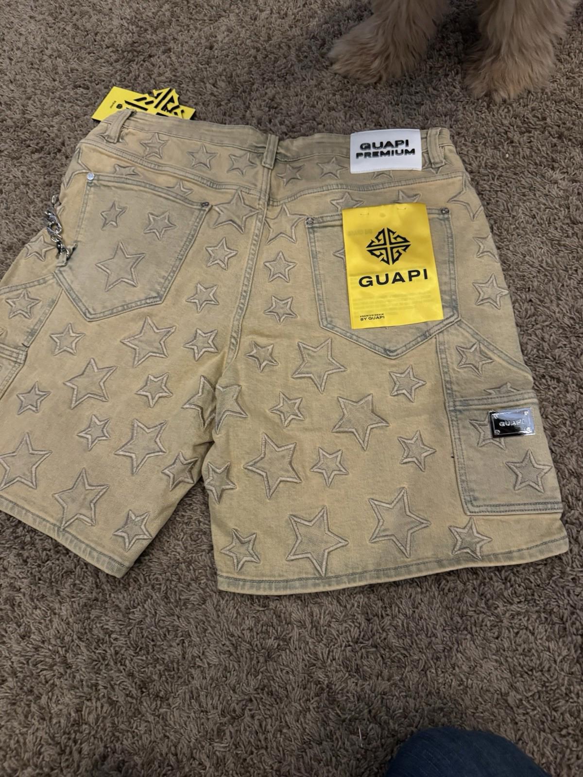 NEW! GUAPI 489OBSDS GUAPI STAR SHORTS NWT Size 38 Muted Yellow Sold out online