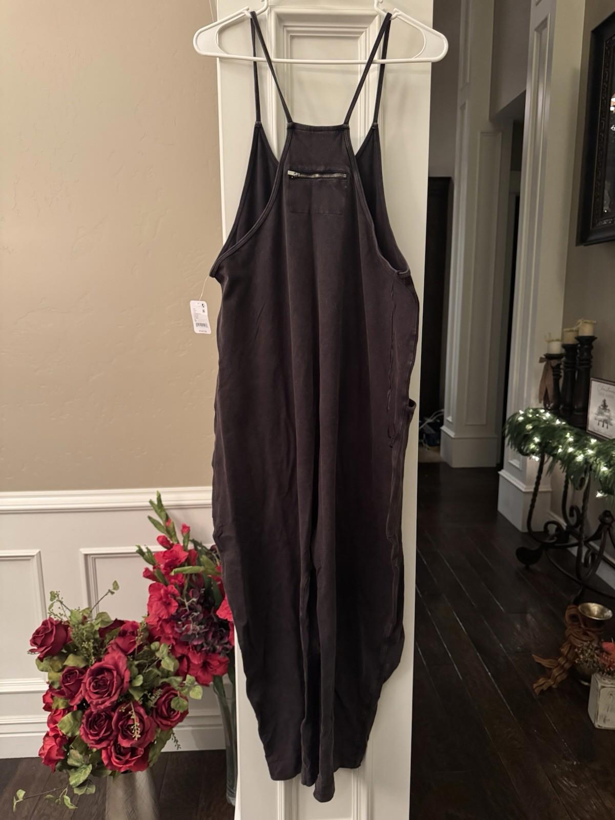 NEW Free People Movement Med. Oversized Hot Shot Romper Washed Black Yoga Active