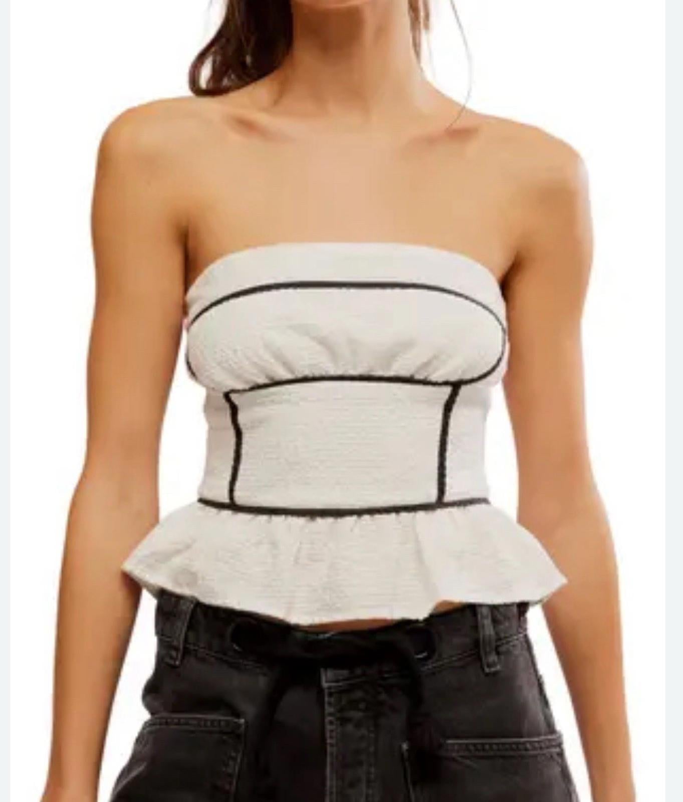 NWT Free People Tara Tube Top | Medium | White + Black
