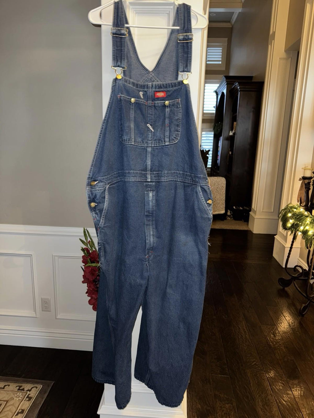 Dickies Mens Overalls Sz 50x30 Oversized Denim Bibs Workwear Blue Jean Classic
