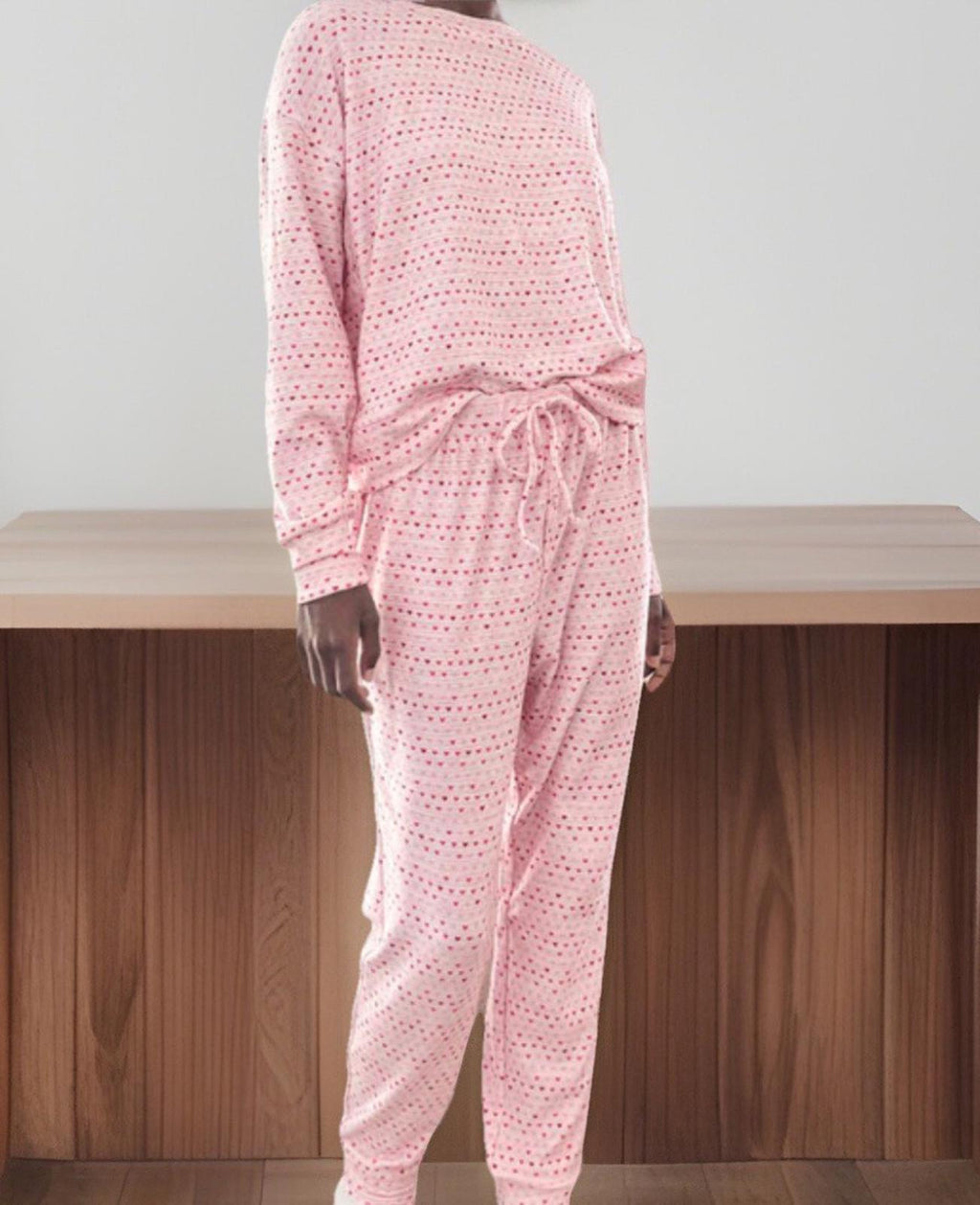NEW Splendid 2-Piece Marna Waffle Pajama Set XS Tan & Red Hearts NWT $88