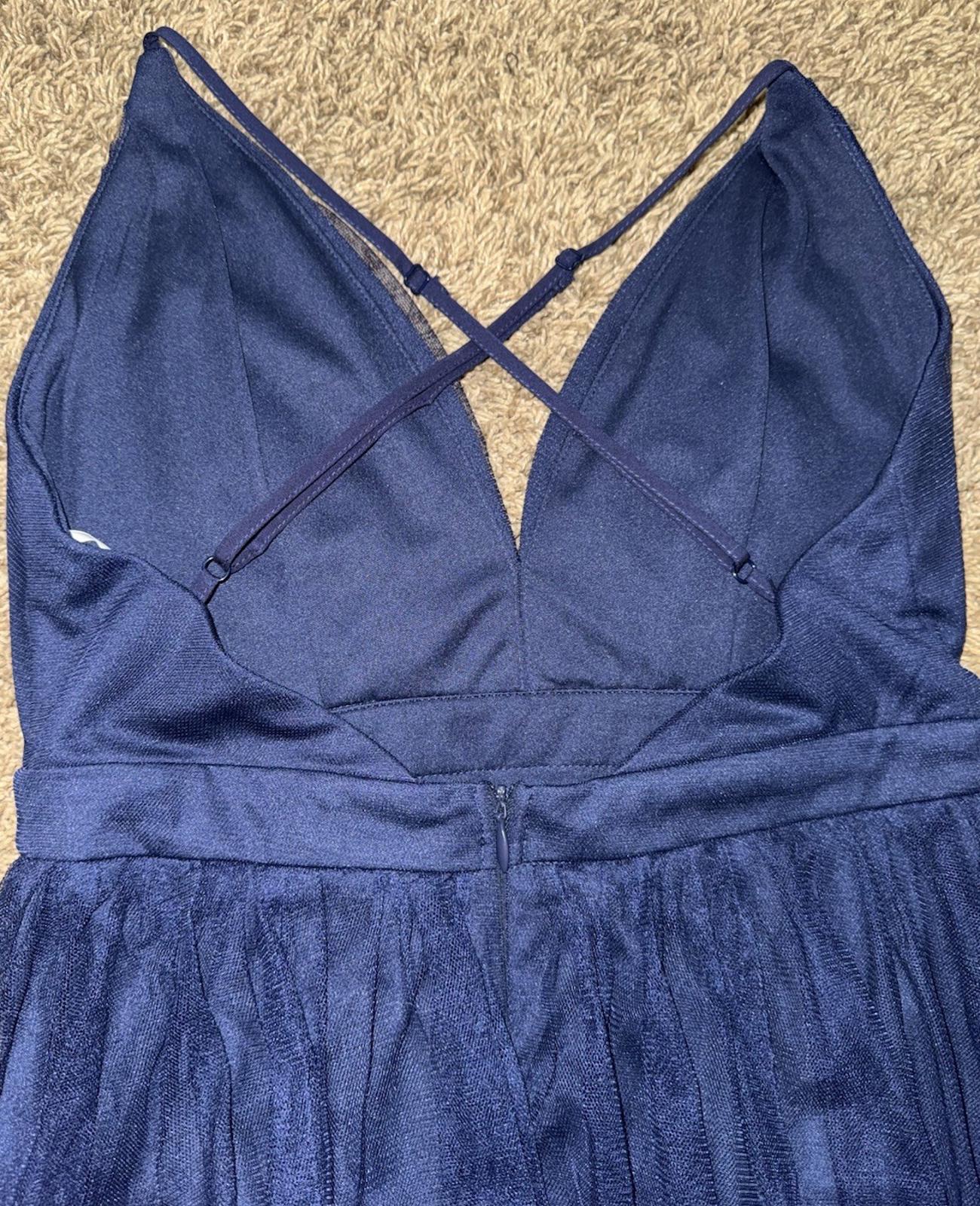 Lulus Rare Beauty Navy Blue Tulle Backless Maxi Dress M NEW!