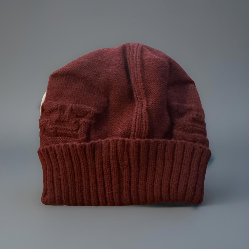 Winter Beanies Men Knitted Skull Pattern Maroon Hat With Metal Skulls Skull NEW