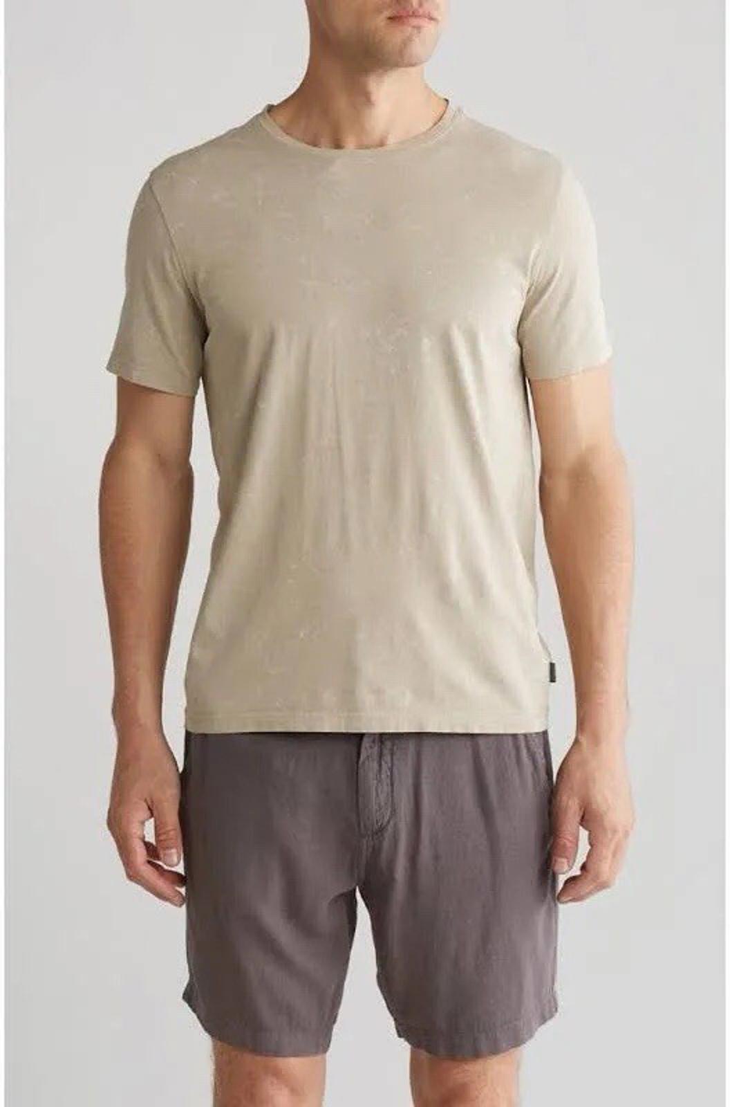 John Varvatos Men's Tan Enzo Marble Wash Crew-Neck Short Sleeve T-Shirt Medium
