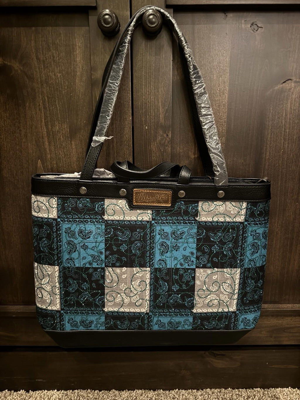 Wrangler Paisley Pattern Dual Sided Print Large-hobo Tote- Turquoise
