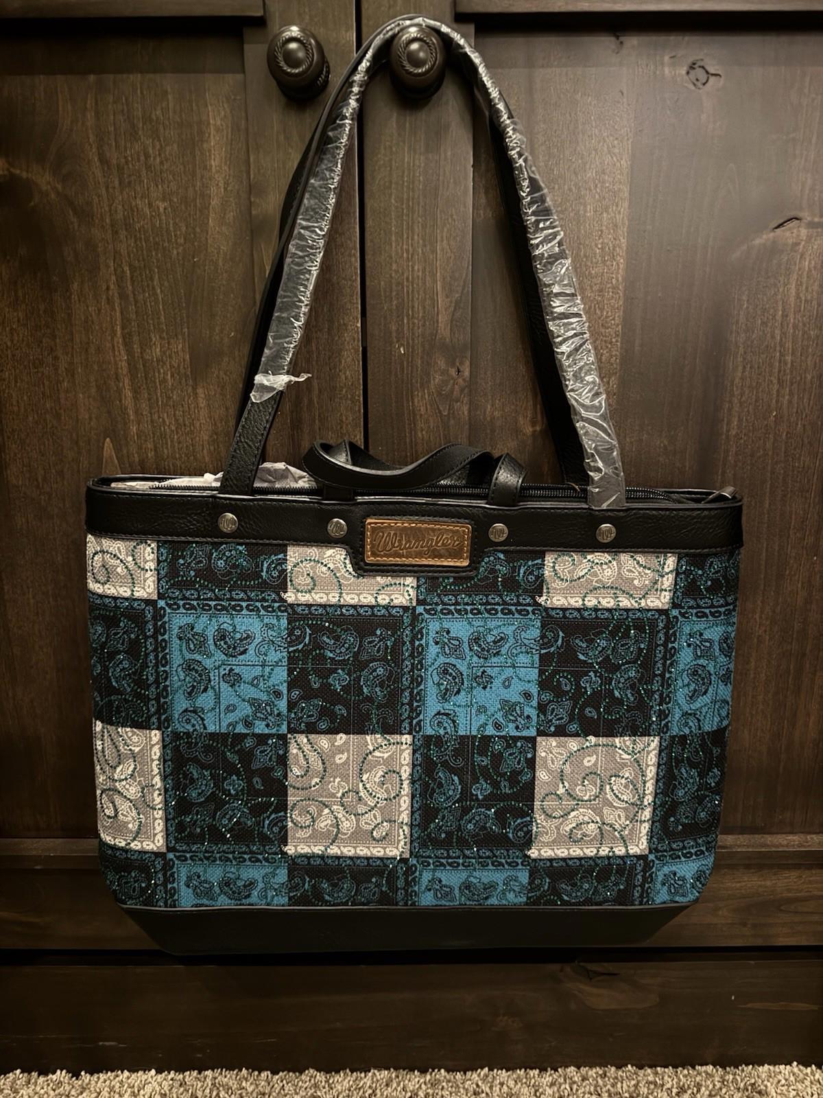Wrangler Paisley Pattern Dual Sided Print Large-hobo Tote- Turquoise