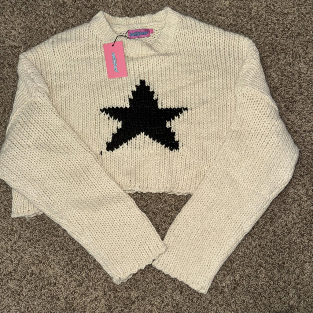 NEW!! EDIKTED MEGA STAR CROP  KNIT SWEATER CREAM SIZE M/L NWT MSRP $76