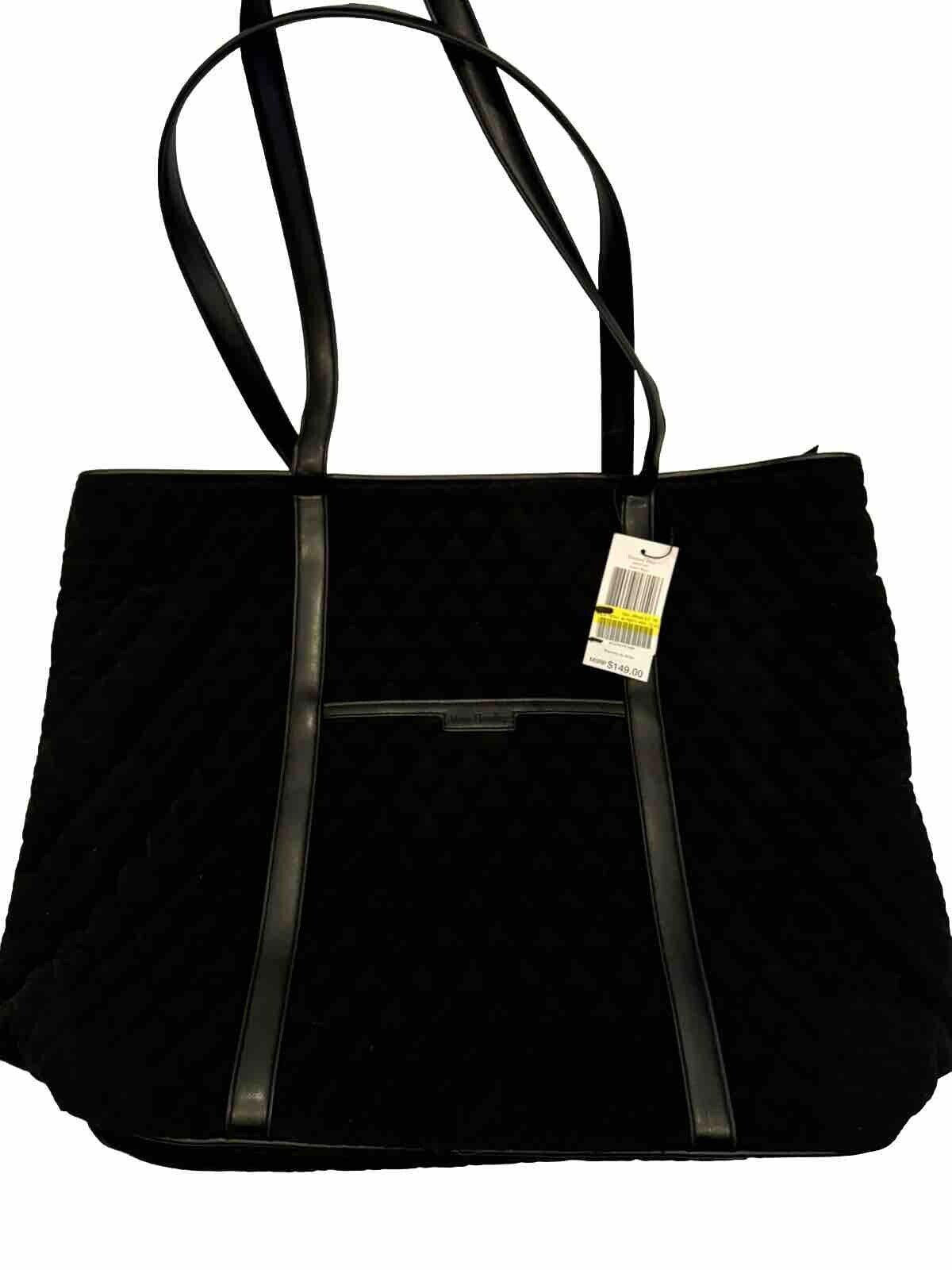Vera Bradley™ Classic BLACK Quilted Fabric Tote/Handbag/Shoulder Bag-Rose Lining