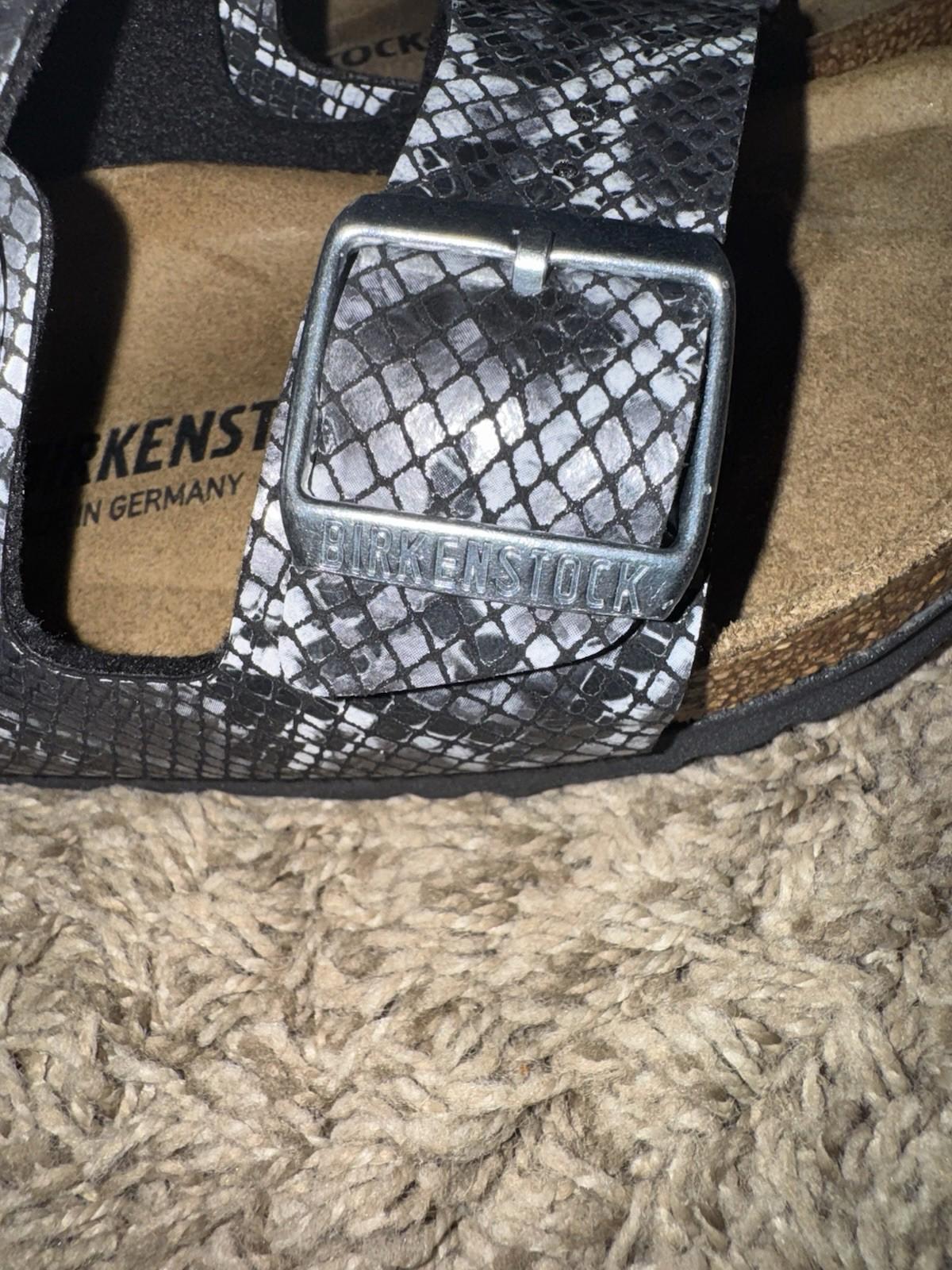 Birkenstock ARIZONA Birko-Flor Snake Print Slide Grey Sandals Women's 7 EUR 38