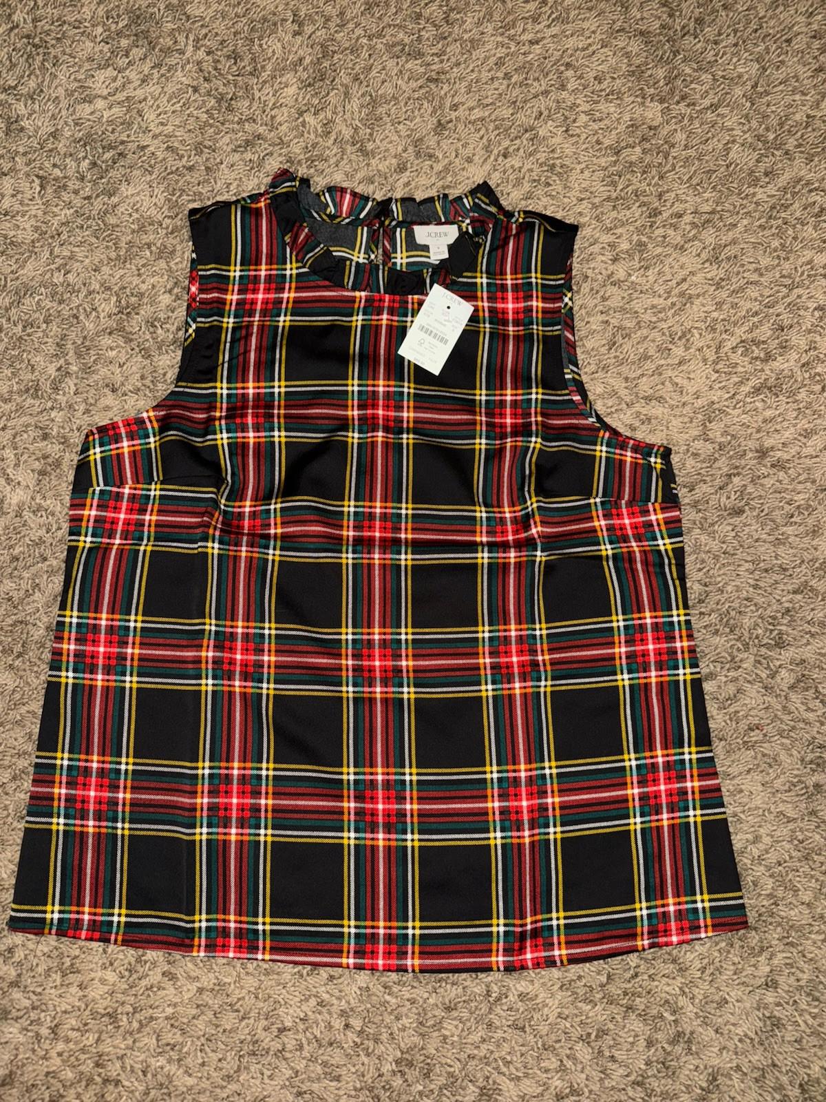 NEW! J.Crew Factory Sleeveless Ruffleneck Top in Stewart Tartan SMALL NWT