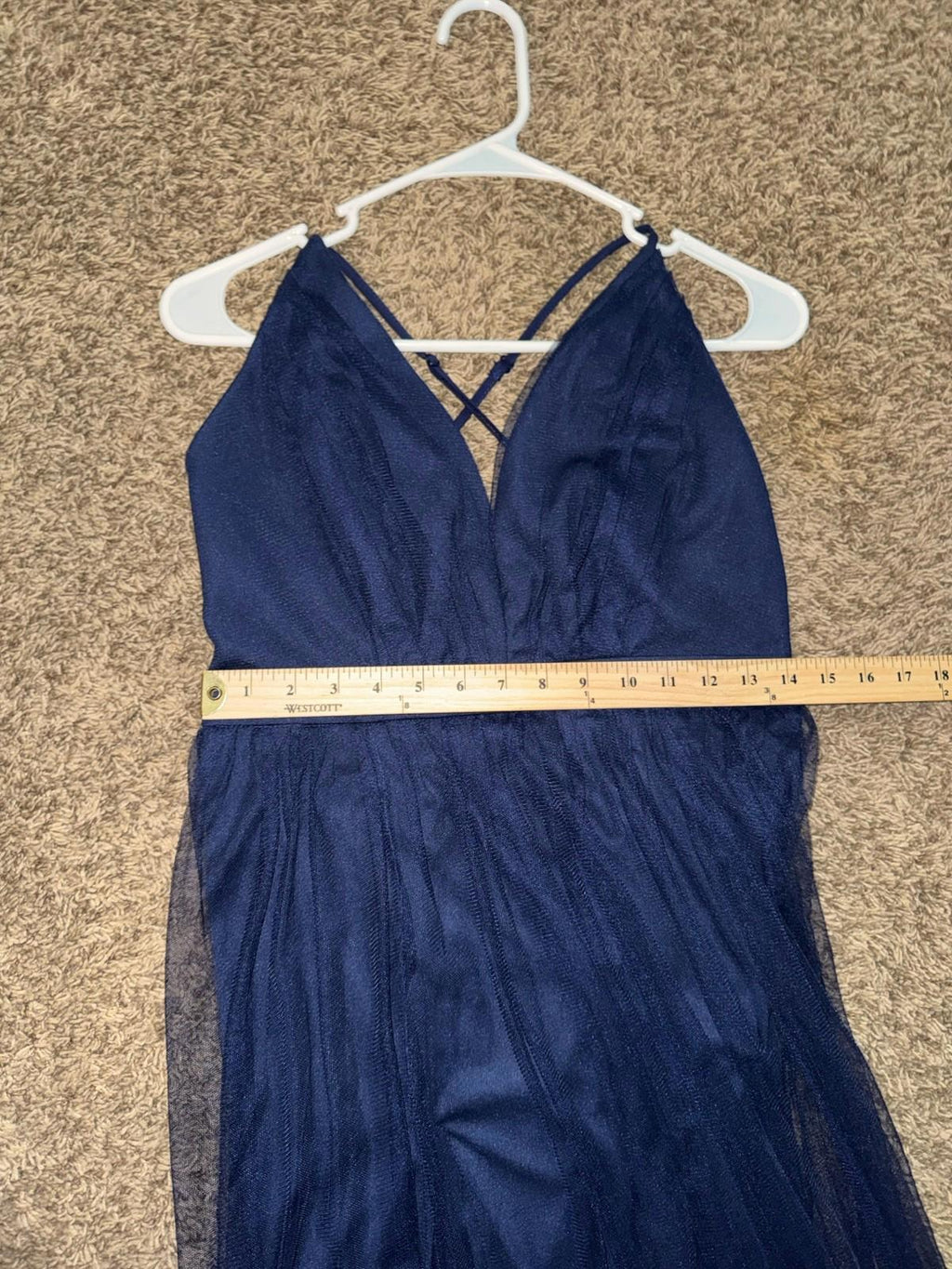 Lulus Rare Beauty Navy Blue Tulle Backless Maxi Dress M NEW!