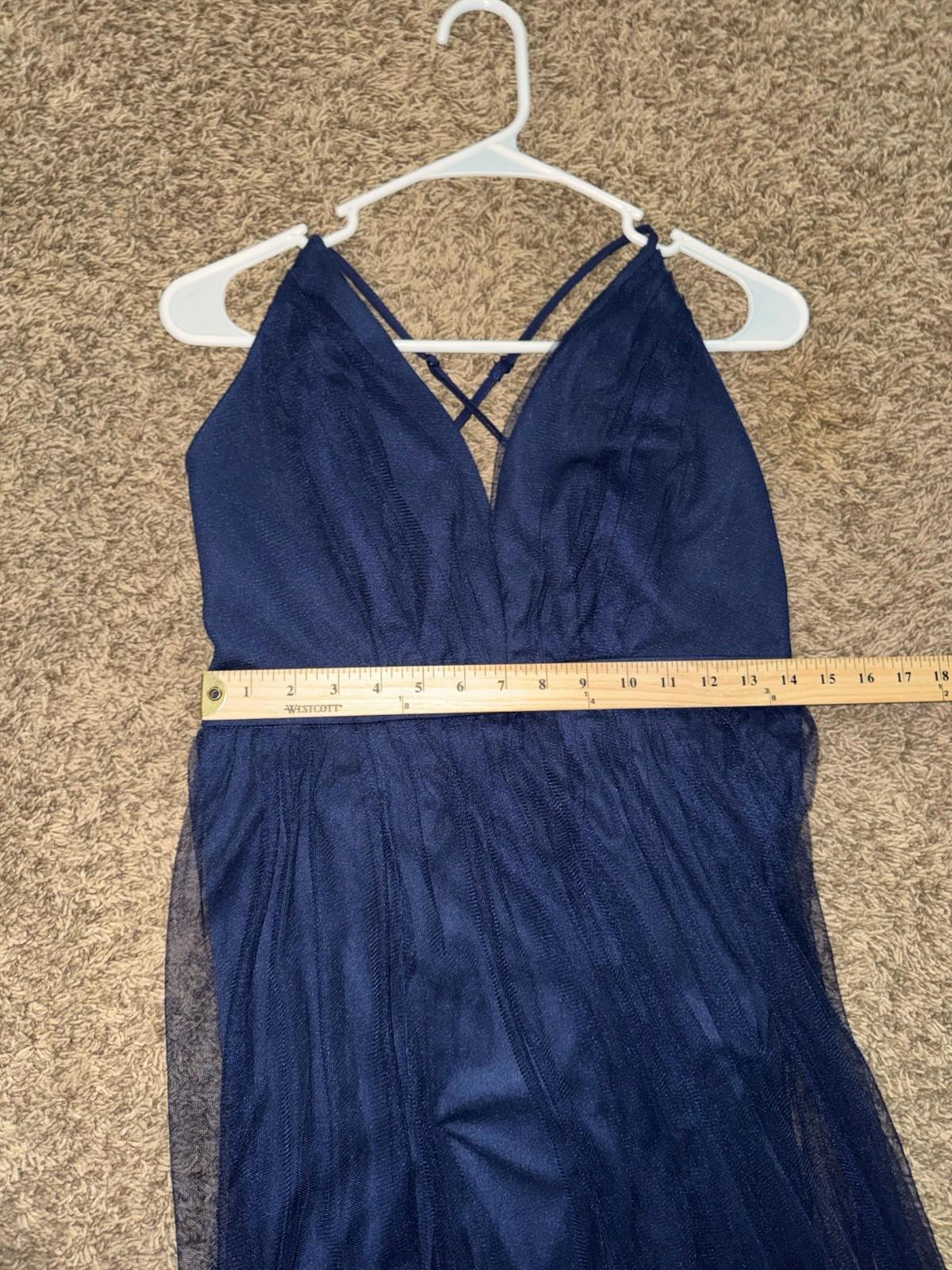 Lulus Rare Beauty Navy Blue Tulle Backless Maxi Dress M NEW!