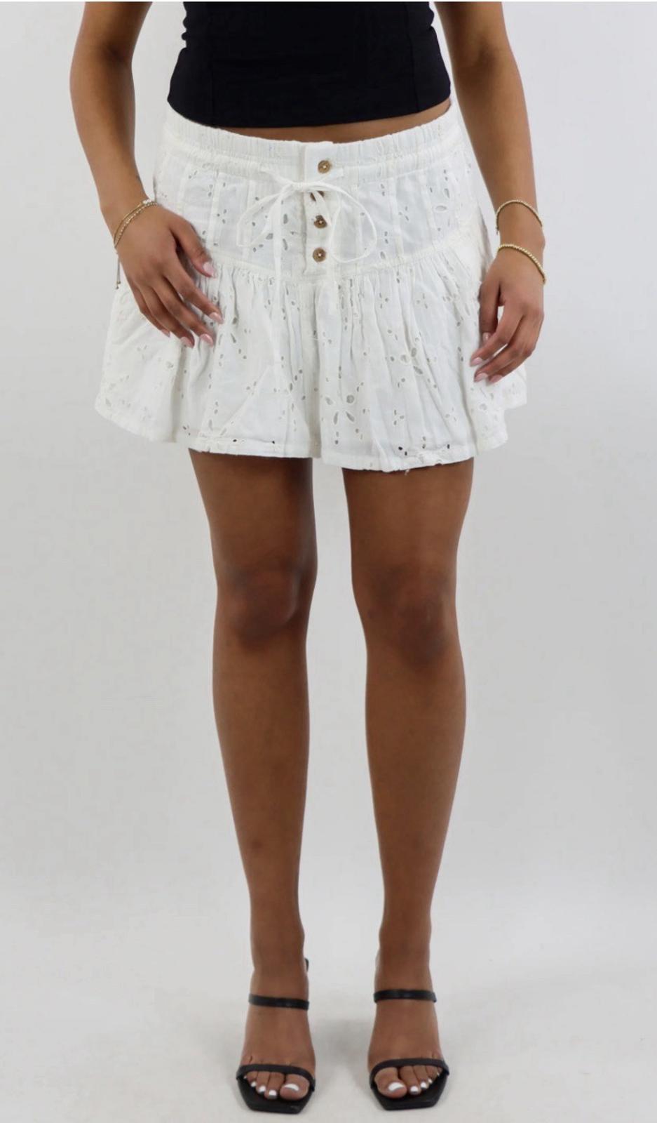 Free People Roselle Eyelet Mini Skirt in Ivory Size XS NWT