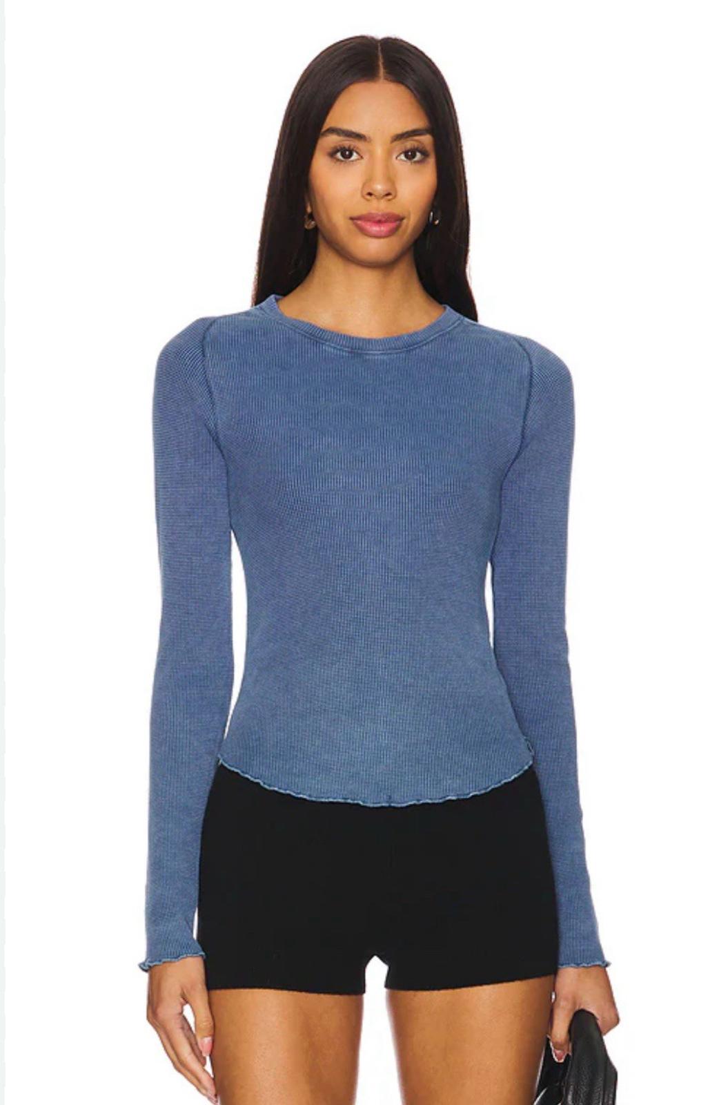 NEW Free People Easy Does It Tee Long Sleeve XS Dark Denim NWT