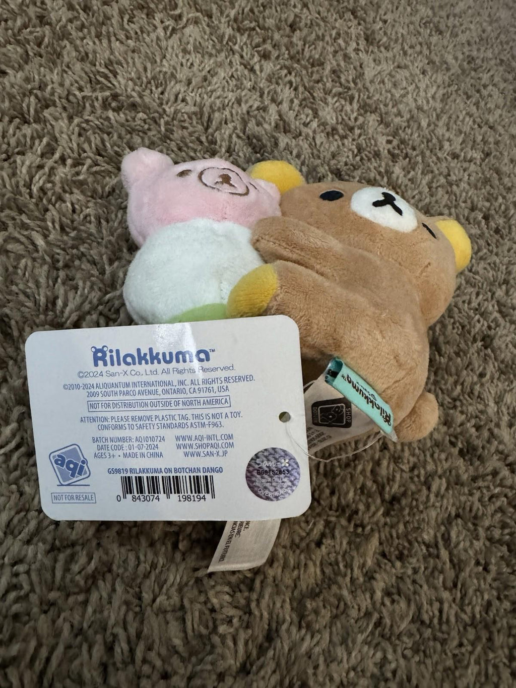 NEW San-X Rilakkuma on Botchan Dango Brown Licensed Plush Stuffed Toy NWT