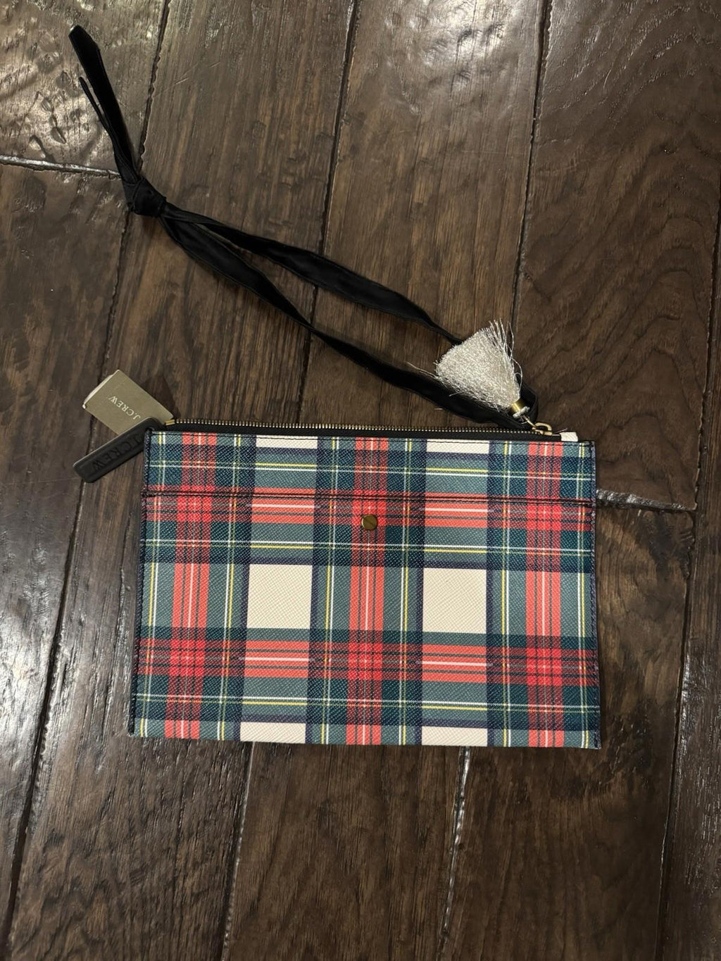J. Crew Tartan Plaid Large Leather Pouch Clutch Bag
