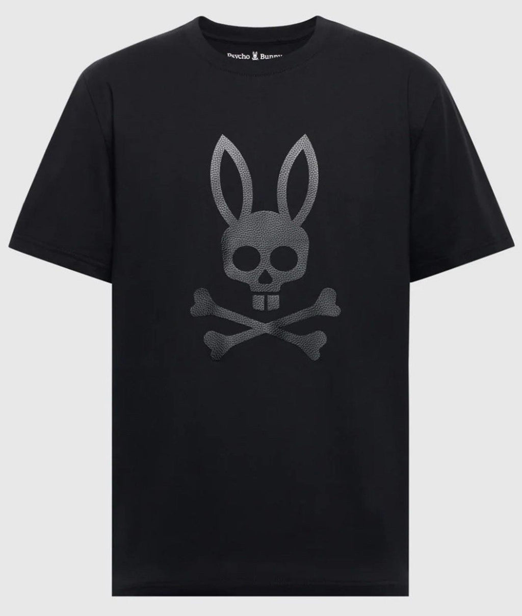 NEW Psycho Bunny Payson Leather Print Graphic Tee Black (B6U213E200 001) Sz 7