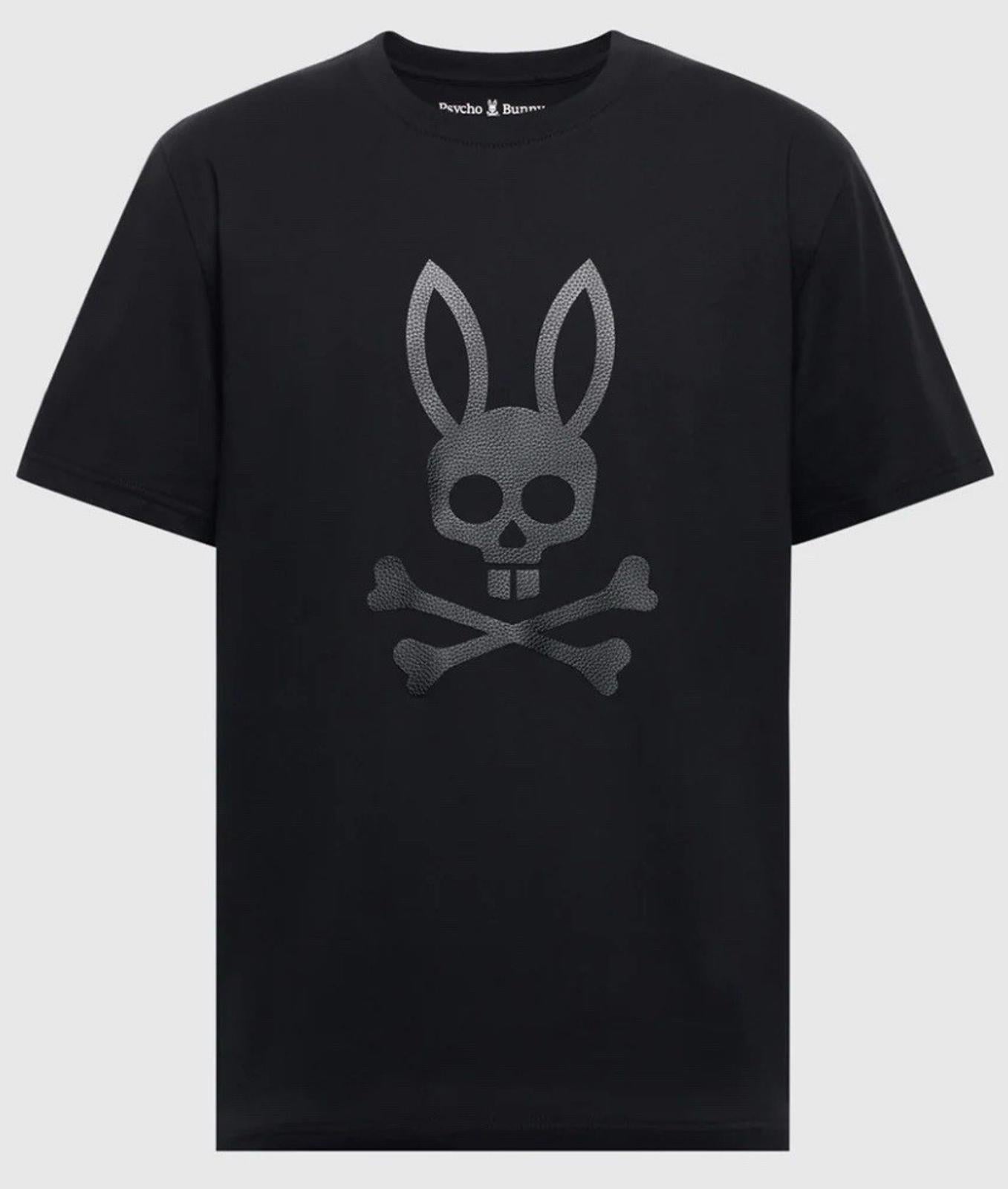 NEW Psycho Bunny Payson Leather Print Graphic Tee Black (B6U213E200 001) Sz 7