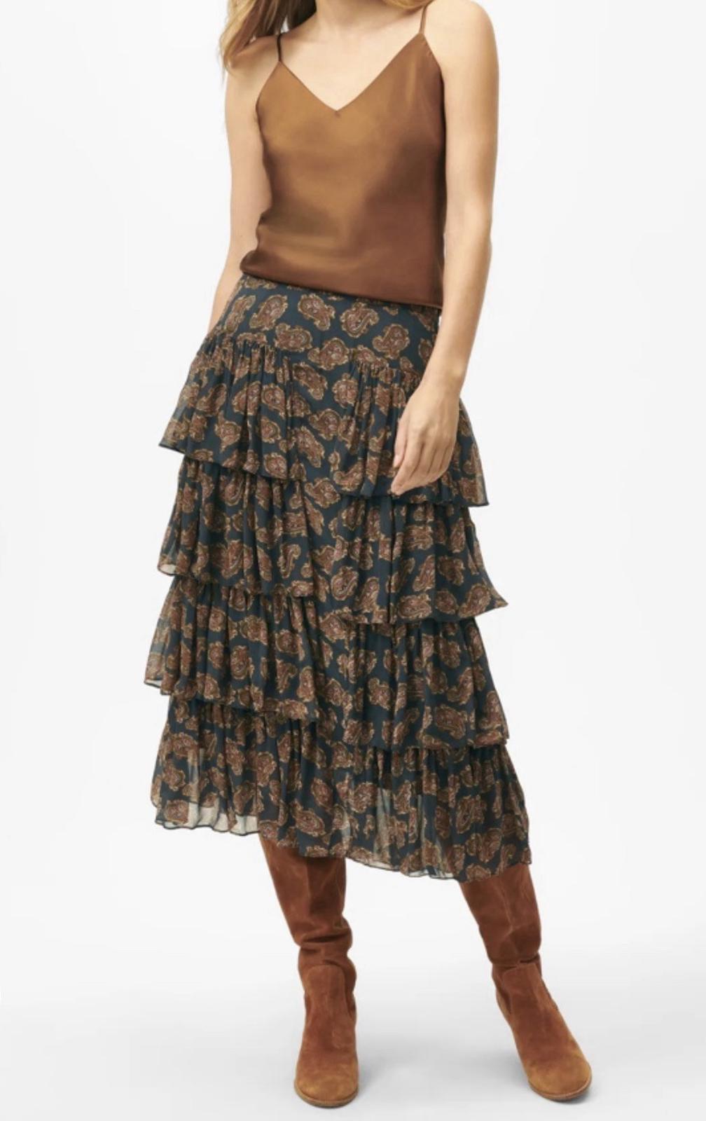 NEW! Women's Brooks Brothers Tiered Skirt in Paisley Chiffon NWT