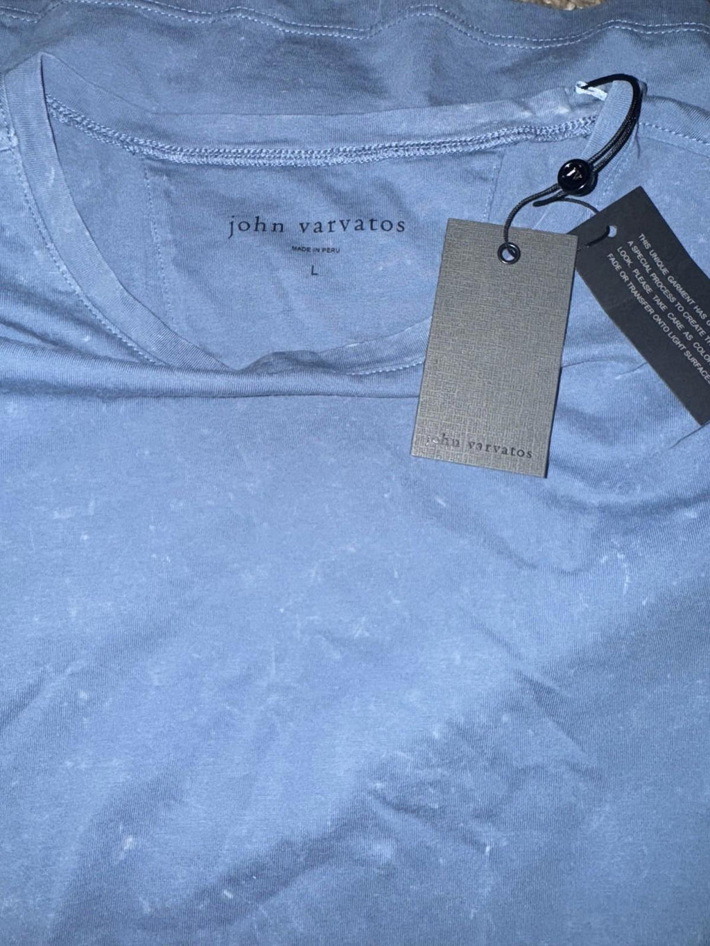 NEW John Varvatos Men's Blue Enzo Marble Wash Crew-Neck Short Sleeve T-Shirt LG