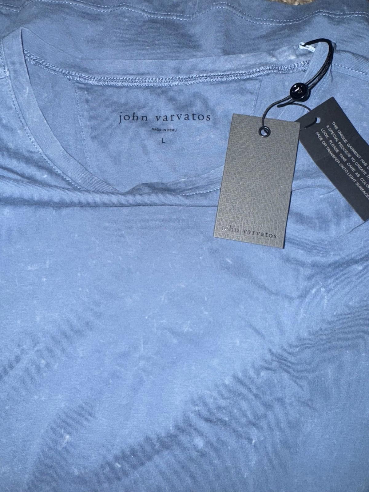 NEW John Varvatos Men's Blue Enzo Marble Wash Crew-Neck Short Sleeve T-Shirt LG