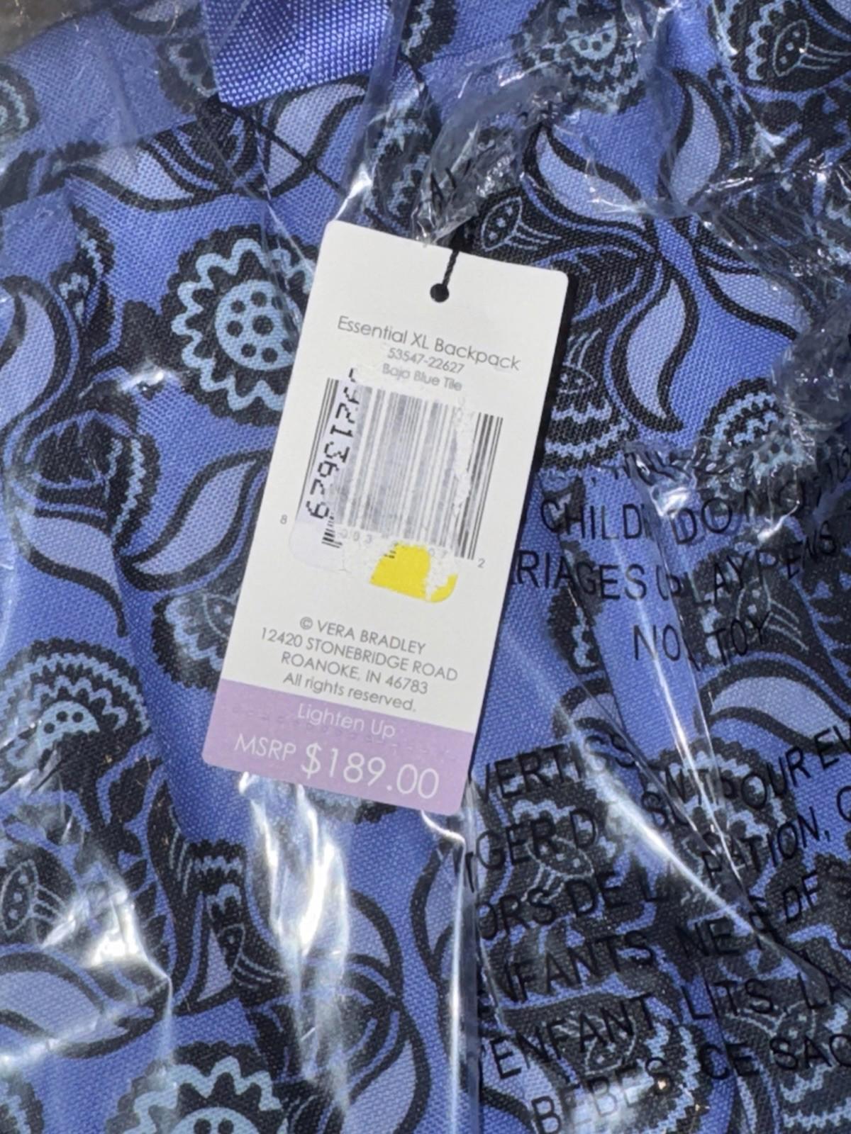 Vera Bradley XL Backpack Baja Blue Tile NWT Carry On Laptop Travel Work School