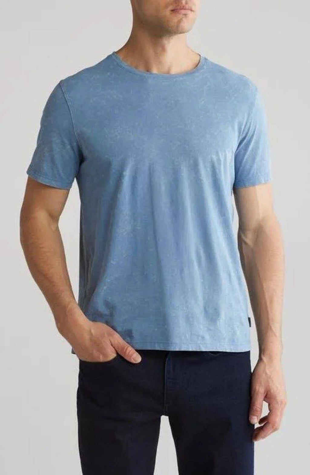 NEW John Varvatos Men's Blue Enzo Marble Wash Crew-Neck Short Sleeve T-Shirt Med