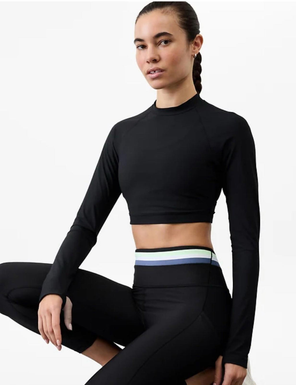 NEW Athleta SMALL Crosstrain Ultra Crop Top, Black Fitted Shirt Workout Running