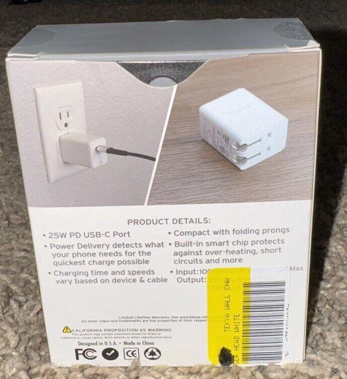TekYa 25W USB-C Wall Charger for Smartphones/Tablets - White (UNIACT20394)