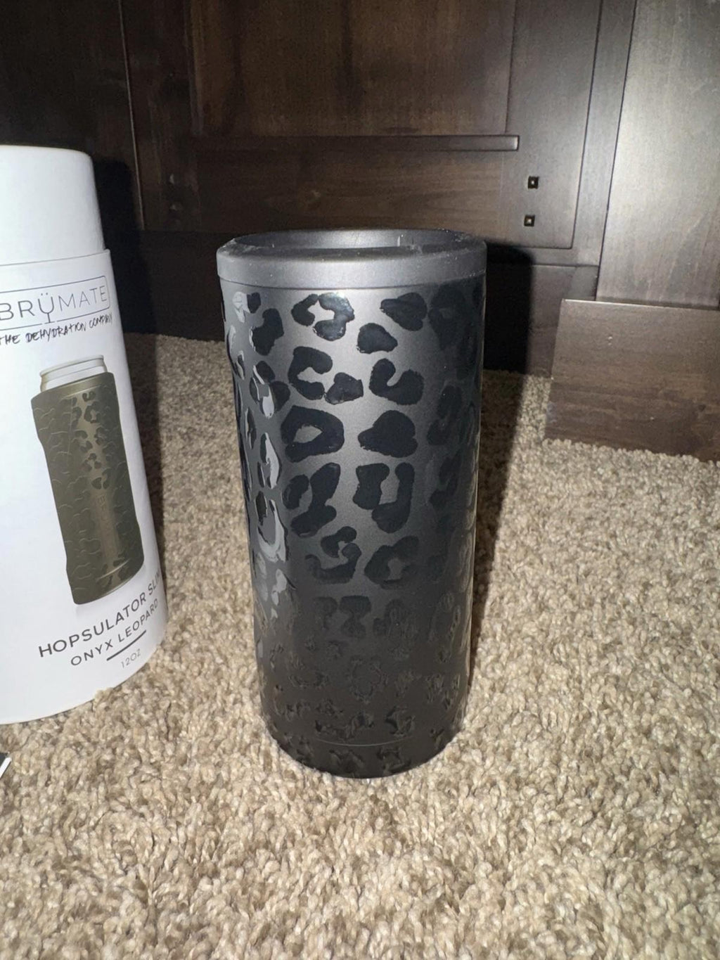 Brumate Hopsulator Slim Can Cooler Tumbler 12 oz Drink Holder Onyx Leopard Black
