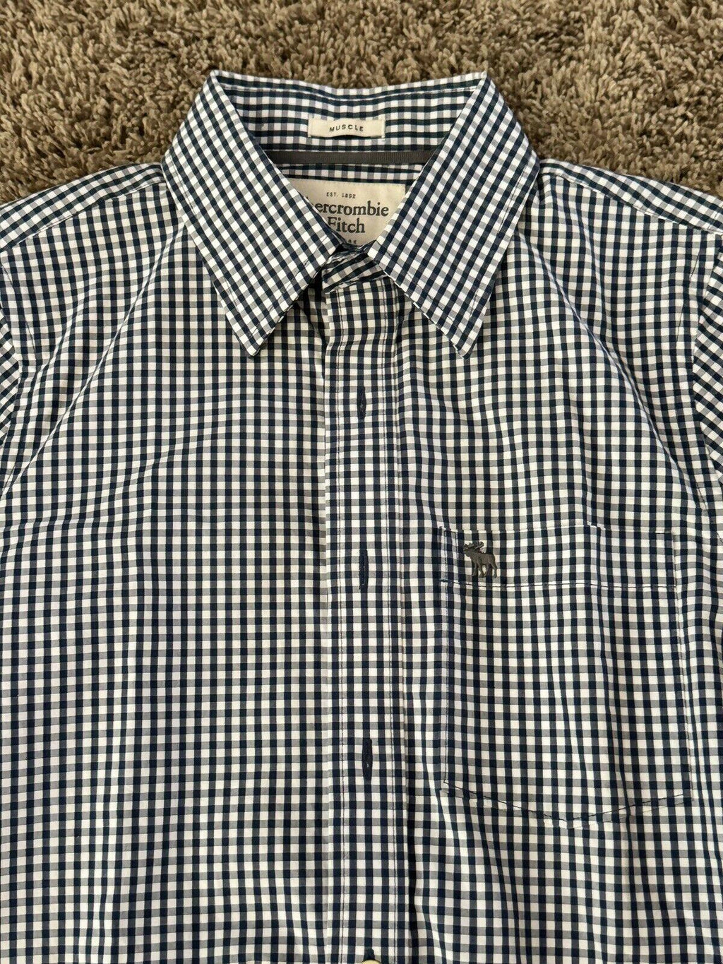 Abercrombie Fitch Shirt Men SM Navy White Gingham Plaid