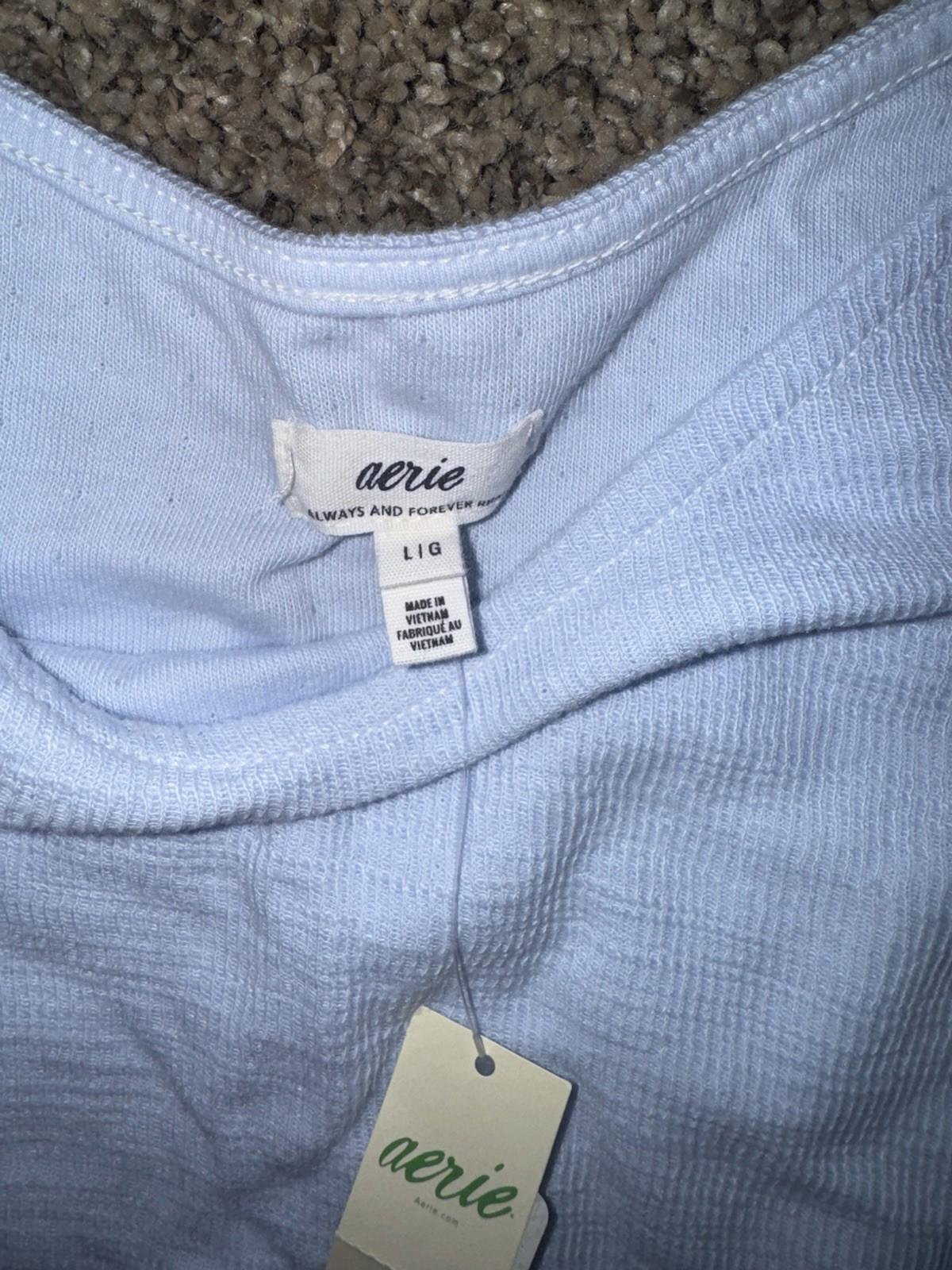 Aerie Endless Summer Cropped Sweatshirt Women's L Balloon Tie Sleeve Blue NWT
